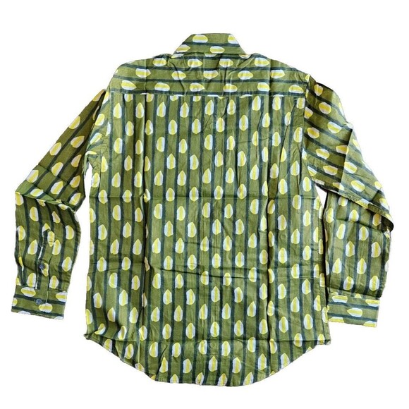 Woodin Mens Large African Pattern Long Sleeve Button Down Green Dress Shirt New - Picture 2 of 12